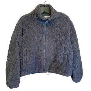 Urban Outfitters Womens Teddy Jacket S-P Gray Drawstring Hem Cropped Outdoor